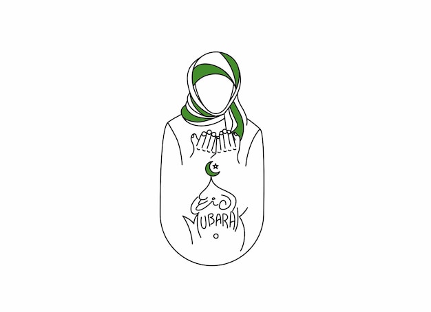 Vector gratuito plantilla de fondo de oración islámica de namaz de mujer musulmana de eid mubarak con hiyab rezando