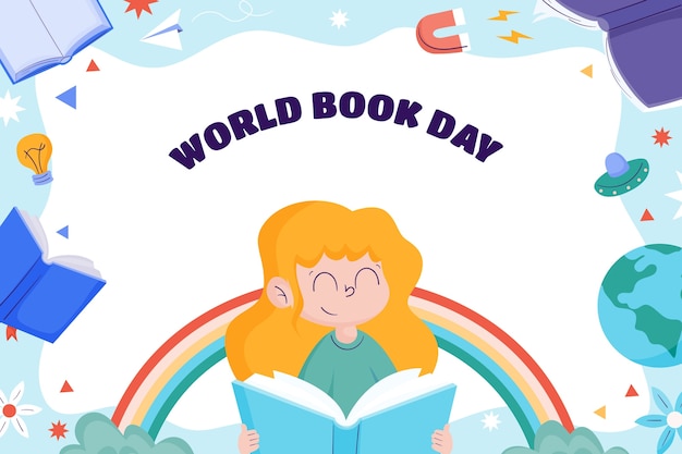 Vector gratuito plantilla de fondo plano para la celebración del día mundial del libro