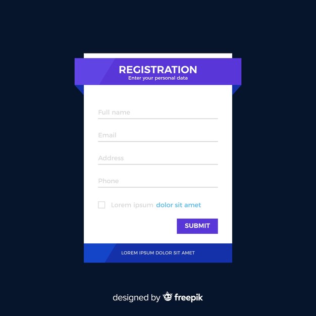 Plantilla de formulario de registro con diseño plano