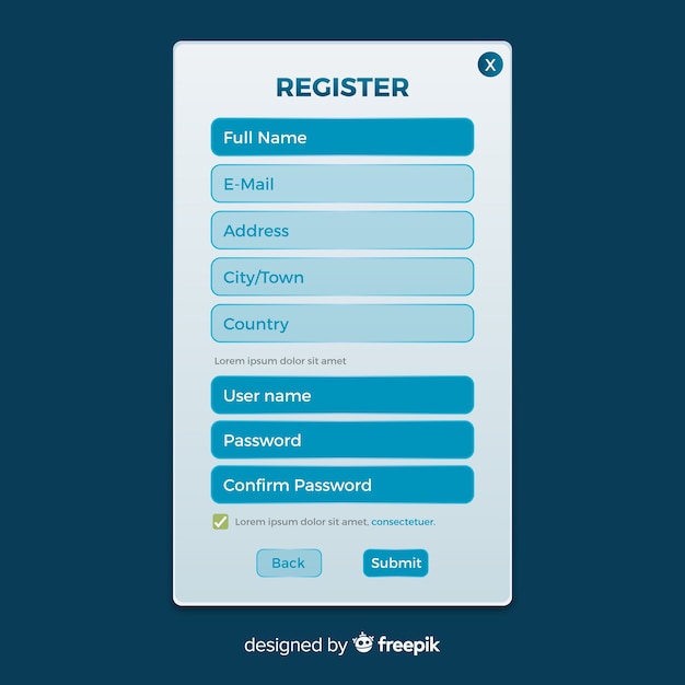 Plantilla de formulario de registro con diseño plano