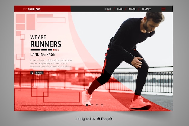 Vector gratuito plantilla con foto de landing page de deporte