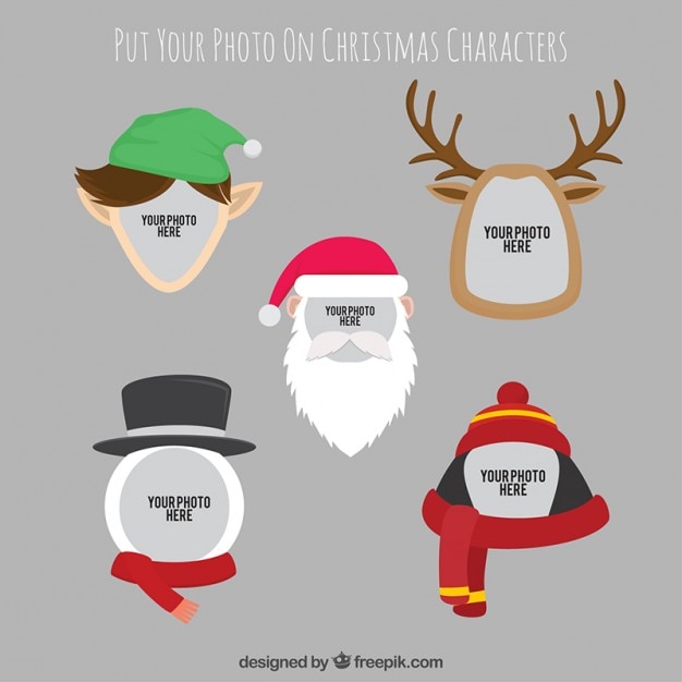 Vector gratuito plantilla de fotos de personajes navideños