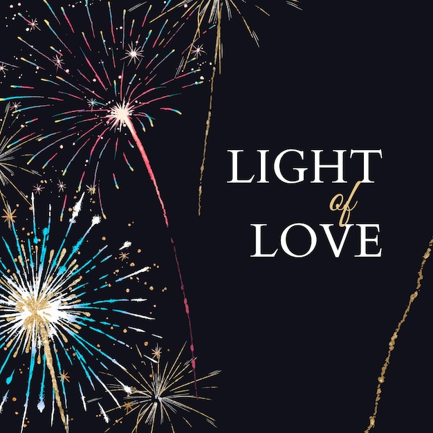 Plantilla de fuegos artificiales brillantes para publicación en redes sociales con texto editable, luz de amor