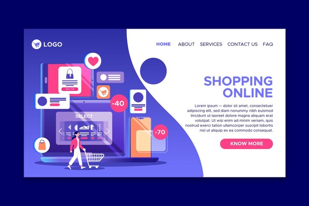 Plantilla futurista de página de aterrizaje de compras en línea