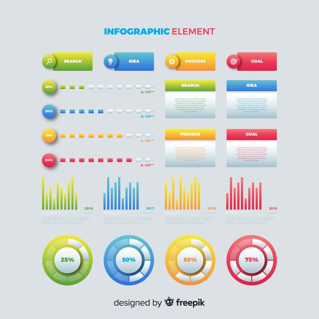 Plantilla de gradiente de infografía con gráficos