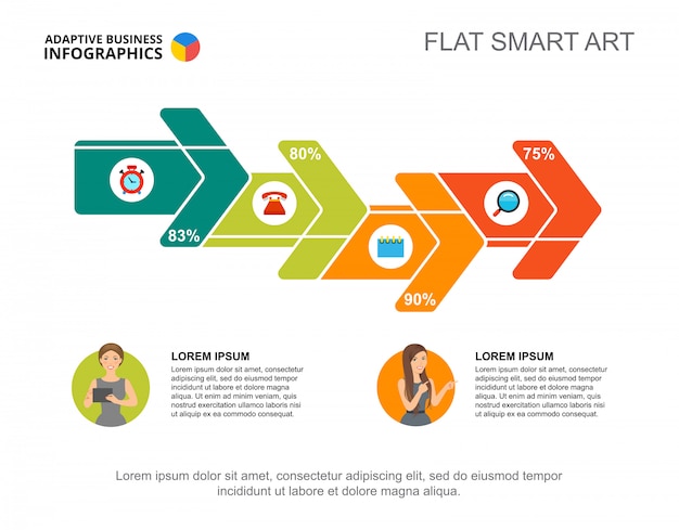 Plantilla de gráfico de porcentaje de cuatro flechas para la presentación