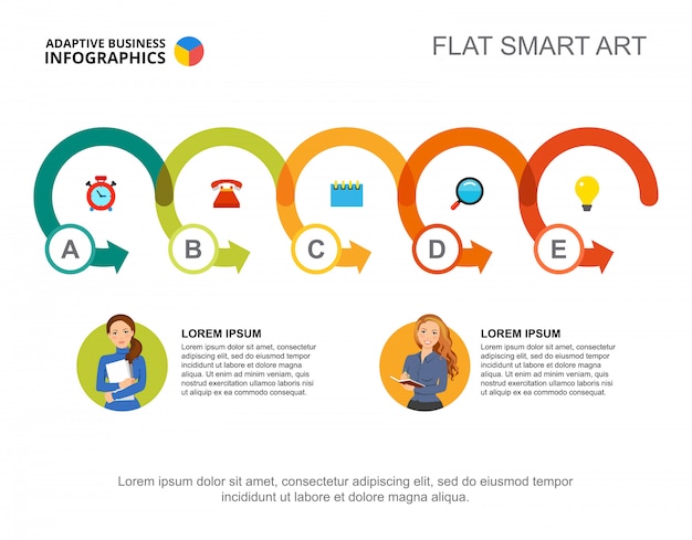 Plantilla de gráfico de proceso de cinco pasos para la presentación