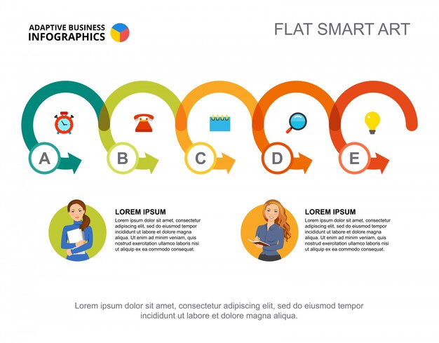 Plantilla de gráfico de proceso de cinco pasos para la presentación