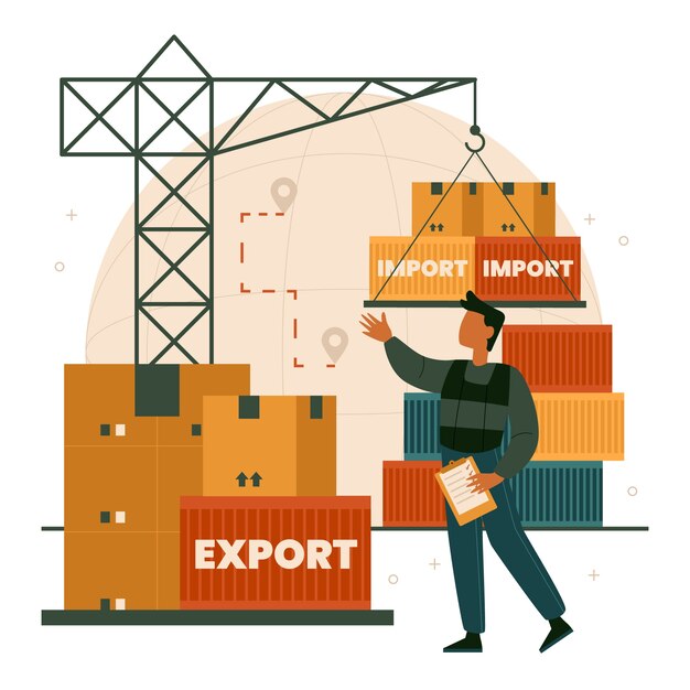 Plantilla de gráficos de importación y exportación de diseño plano