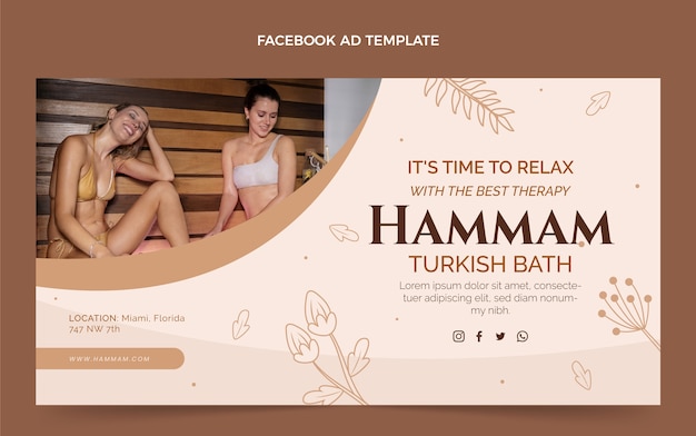 Vector gratuito plantilla de hammam de diseño plano dibujado a mano