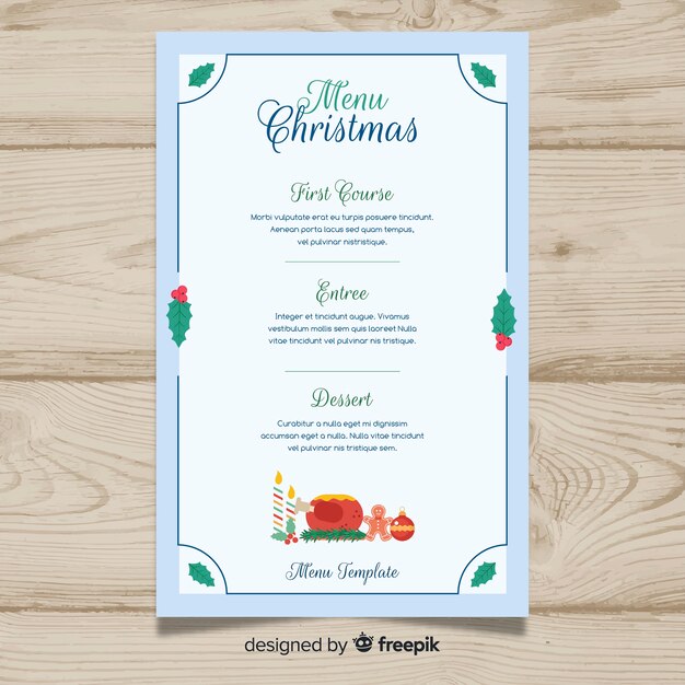 Plantilla hermosa de menú de navidad