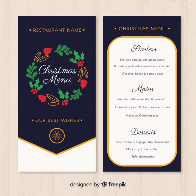 Plantilla hermosa de menú de navidad