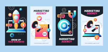 Vector gratuito plantilla de historias de instagram de agencia de marketing degradado