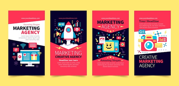 Vector gratuito plantilla de historias de instagram de agencia de marketing de diseño plano