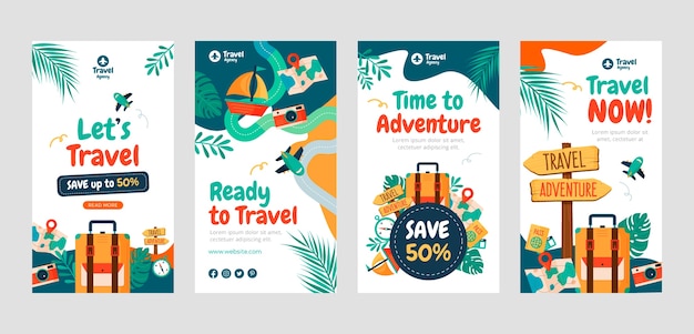 Vector gratuito plantilla de historias de instagram de agencia de viajes dibujada a mano