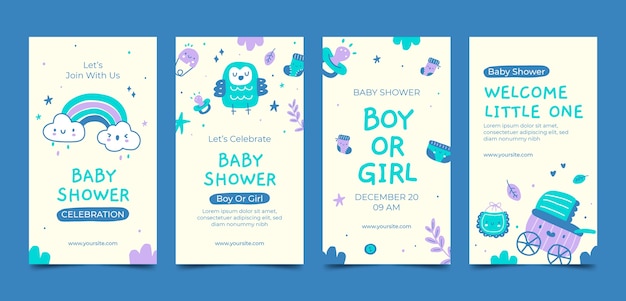 Plantilla de historias de instagram de baby shower dibujada a mano