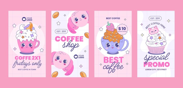 Plantilla de historias de instagram de cafetería dibujada a mano