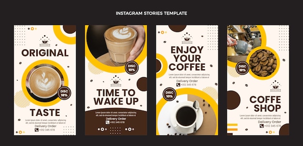 Plantilla de historias de instagram de cafetería de diseño plano