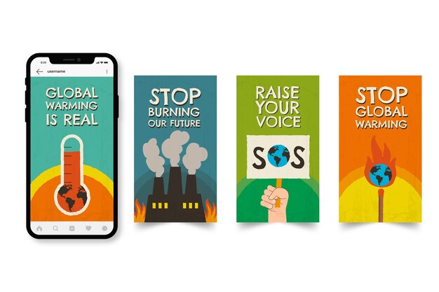 Plantilla de historias de instagram de cambio climático dibujadas a mano