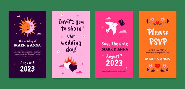 Vector gratuito plantilla de historias de instagram de celebración de bodas