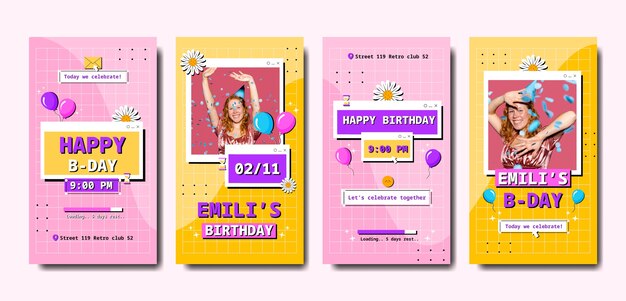 Plantilla de historias de instagram de celebración de cumpleaños dibujada a mano