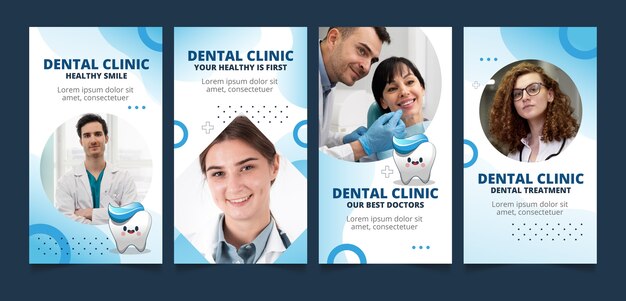 Plantilla de historias de instagram de clínica dental degradada