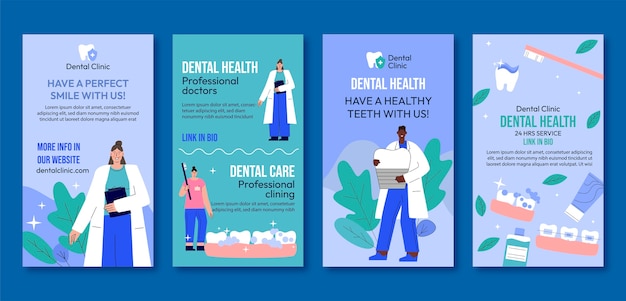 Vector gratuito plantilla de historias de instagram de clínica dental dibujada a mano