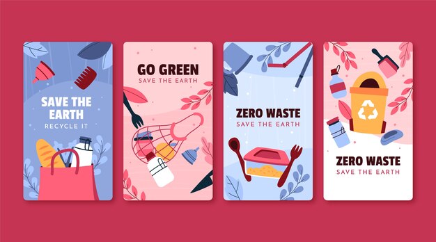 Plantilla de historias de instagram de concepto de cero desperdicio