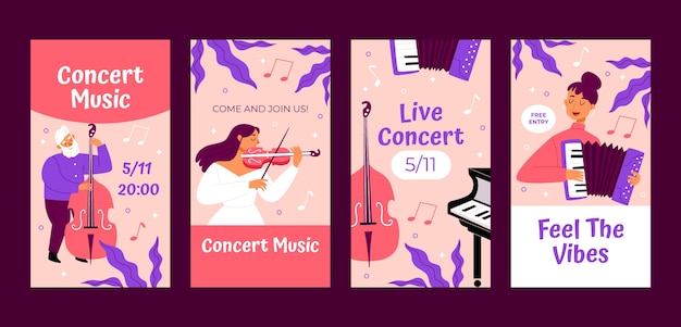 Vector gratuito plantilla de historias de instagram de conciertos en vivo