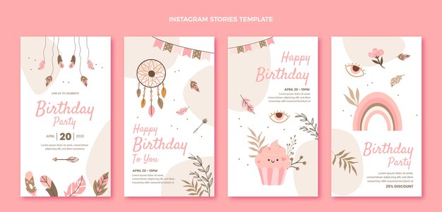 Plantilla de historias de instagram de cumpleaños dibujadas a mano