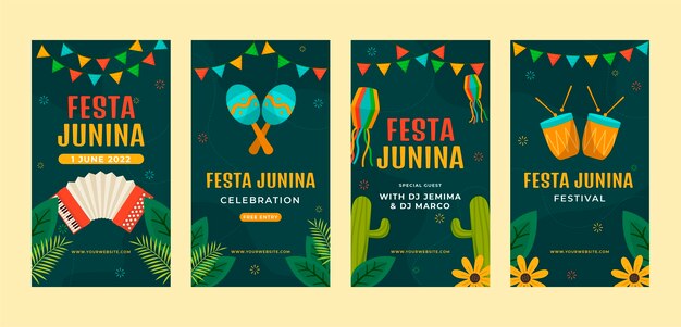 Plantilla de historias de instagram de festas juninas dibujadas a mano