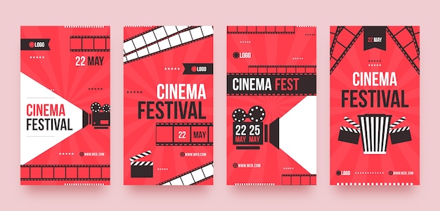 Vector gratuito plantilla de historias de instagram de festival de cine de diseño plano