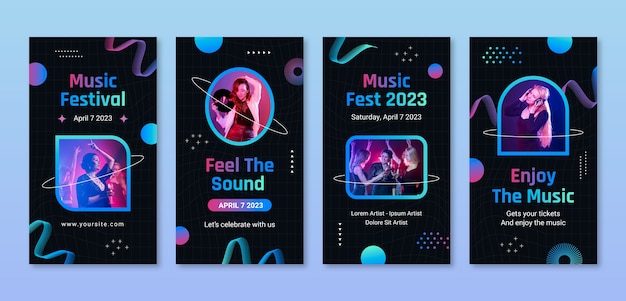 Vector gratuito plantilla de historias de instagram de festival de música