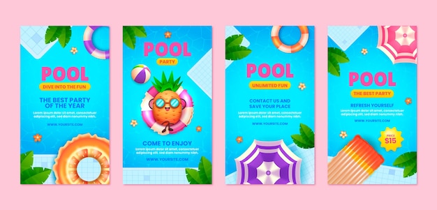 Vector gratuito plantilla de historias de instagram de fiesta en la piscina