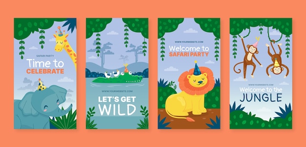 Vector gratuito plantilla de historias de instagram de fiesta safari