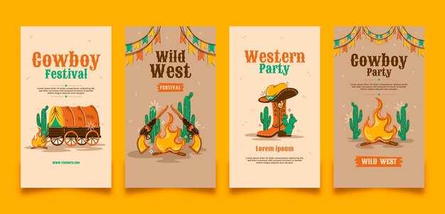 Plantilla de historias de instagram de fiesta de vaqueros dibujada a mano