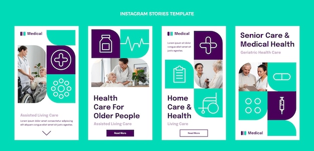 Vector gratuito plantilla de historias de instagram médica plana