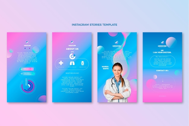 Vector gratuito plantilla de historias de instagram médicas gradiente