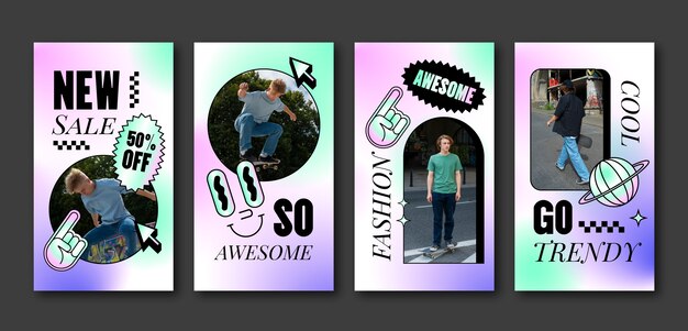 Vector gratuito plantilla de historias de instagram de moda degradada