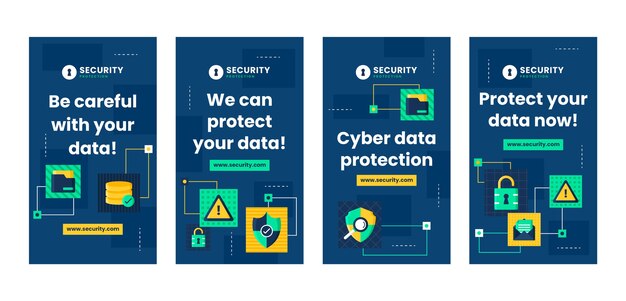 Plantilla de historias de instagram de privacidad de datos de diseño plano