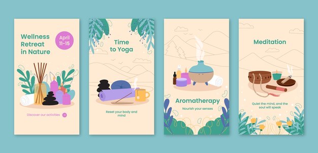 Plantilla de historias de instagram de retiro de diseño plano