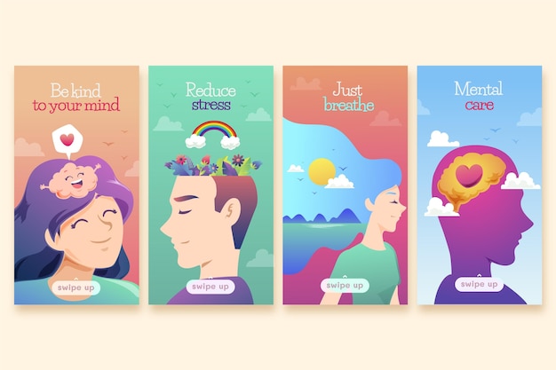 Vector gratuito plantilla de historias de instagram de salud mental degradada