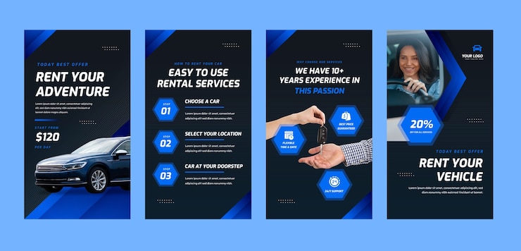 Vector gratuito plantilla de historias de instagram de servicio de alquiler de autos