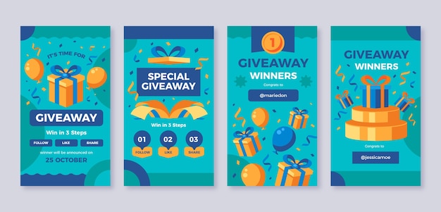 Plantilla de historias de instagram de sorteo de diseño plano