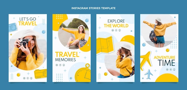 Plantilla de historias de instagram de viajes de diseño plano