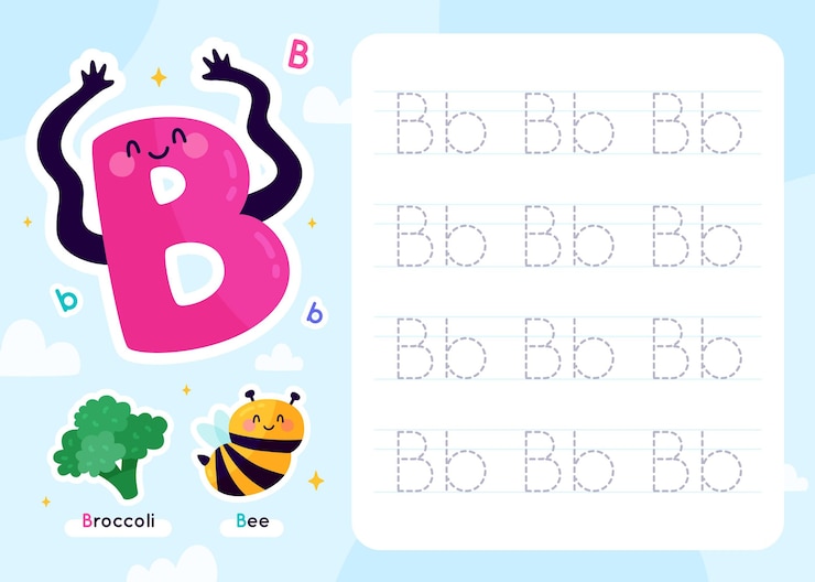 Vector gratuito plantilla de hoja de trabajo letra b