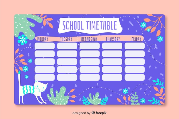 Vector gratuito plantilla de horario escolar dibujado a mano