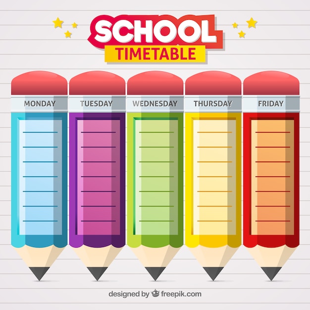 Plantilla de horario escolar con diseño plano