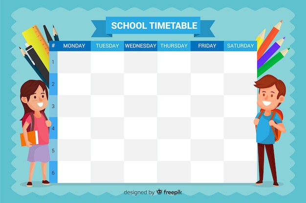 Plantilla de horario de escuela de estilo plano