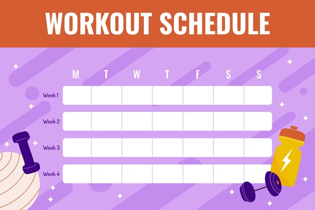 Plantilla de horario de rutina de entrenamiento dibujada a mano